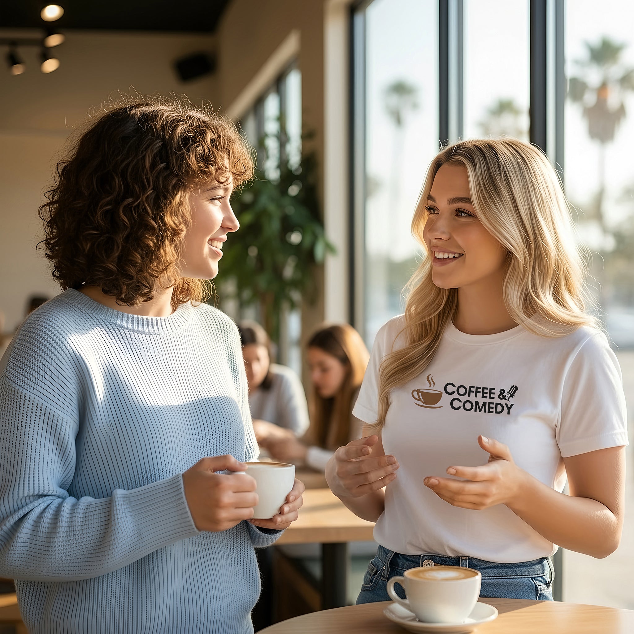 Coffee & Comedy Tee – White Comfort Colors